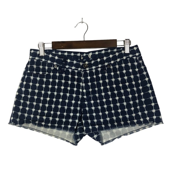 Madewell Graphic Grid Navy Blue Printed Cut Off Shorts 27 - Picture 2 of 4